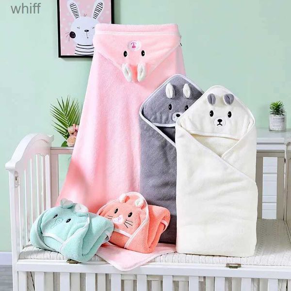 Toalhas Robes Toalha de Banho de Bebê Macio Quente Dormir Swaddle Wrap para Menina Menino Coral Fleece Recém-nascido Cobertor Criança Com Capuz Bebê Coisas BathrobeL231123