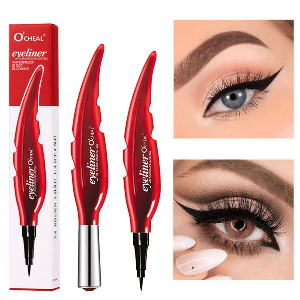 Eyeliner in piuma rossa Resistente all'acqua Resistente al sudore Non facile da sbavare Eyeliner liquido nero a testa sottile ad asciugatura rapida Cosmetico per trucco