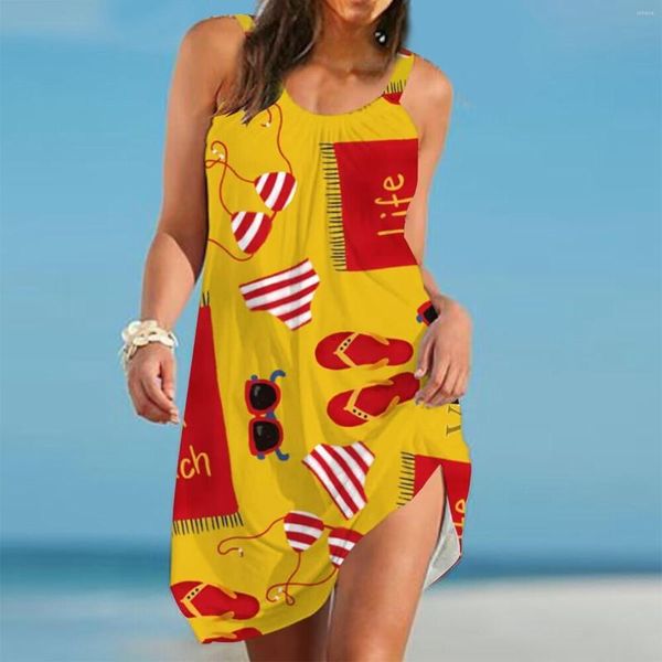 Повседневные платья Женские летние салоны свободные сексуальные платья Boho Sling Sling Sunclasses Вечеринка Элегантная жизнь 3D Print без рукавов 2023