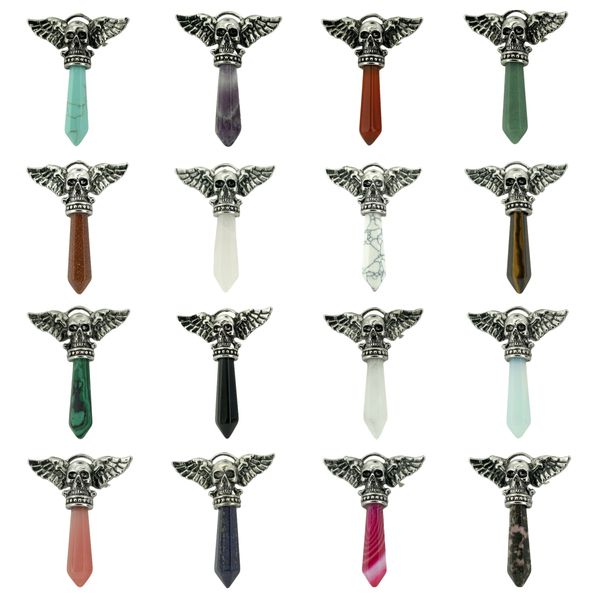 Vintage Angel Skeleton Hexagonal Natural Gemstone Pingente Homens Mulheres Jóias para fazer colar