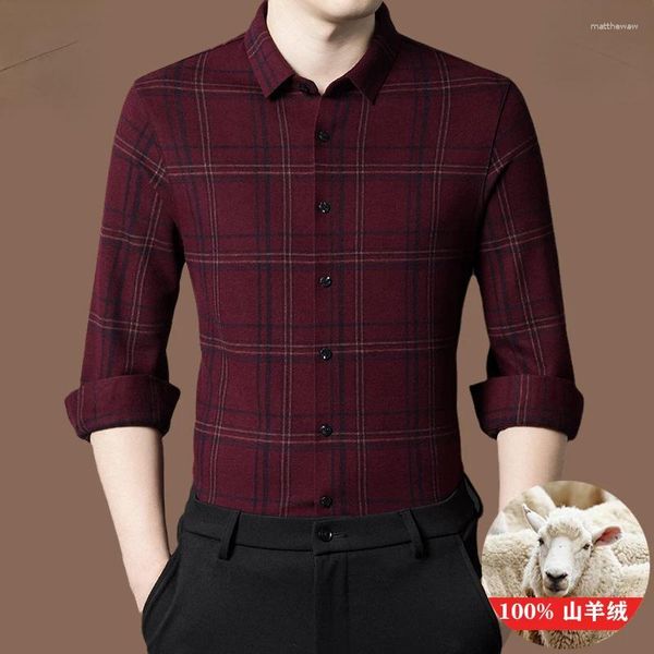 Camisas casuais masculinas High End Cashmere Camisa para Homens Negócios Mens Roupas Inverno Engrossado Quente Chemise Homme