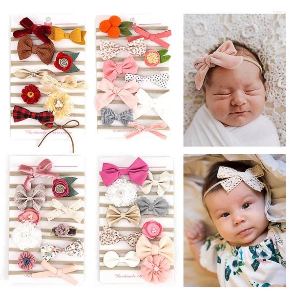 Accessori per capelli 10 pezzi/set bambini ragazze non-onda nati bambino fiocco per bambino fascia per capelli fasce in cotone nylon con stampa floreale in pizzo