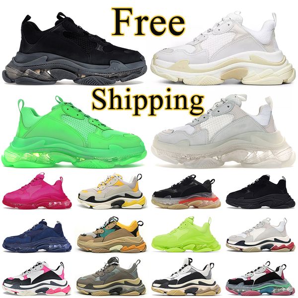 Triple s Herren Damen Laufschuhe Plateau Sneakers klare Sohle schwarz weiß pink Neongrün Fluo Gelb Navy Herren Outdoor Sneaker Trainer