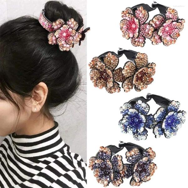 Haarschmuck, expandierende Haarnadel, Mädchen-Kopfbedeckung, Brötchenhalter, Blumen-Strass-Clip