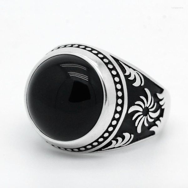 Rings de cluster Men Sterling Silver 925 Muçulmano islâmico com Onyx Black Stone Macho Ring Vintage Design Turkish Handmade Jewelry Gift