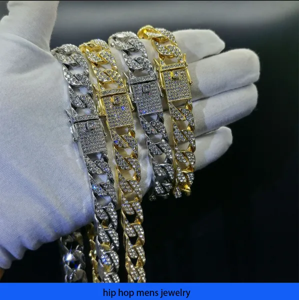 Hip-Hop-Halskette für Herren, Goldkette, vereist, kubanische Ketten, Diamantarmband, 14 fette, volle Diamanten, dünne Männer und Frauen, Hiphop