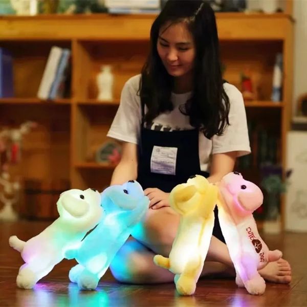 Plush Light Up Brinquedos 1 PC 35cm Kawaii Luminoso Cão Brinquedos Brilhantes LED Bonito Animal Adorável Almofadas Coloridas Crianças Criança Meninas Presente 231123