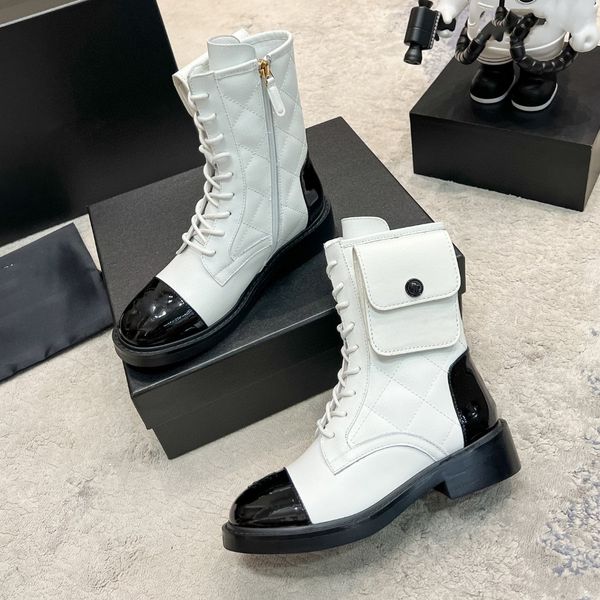 Damen-Designer-Stiefel, modische Martin-Stiefel mit Geldbörse, Diamant-Karo-Stiefeletten, Ritterstiefel