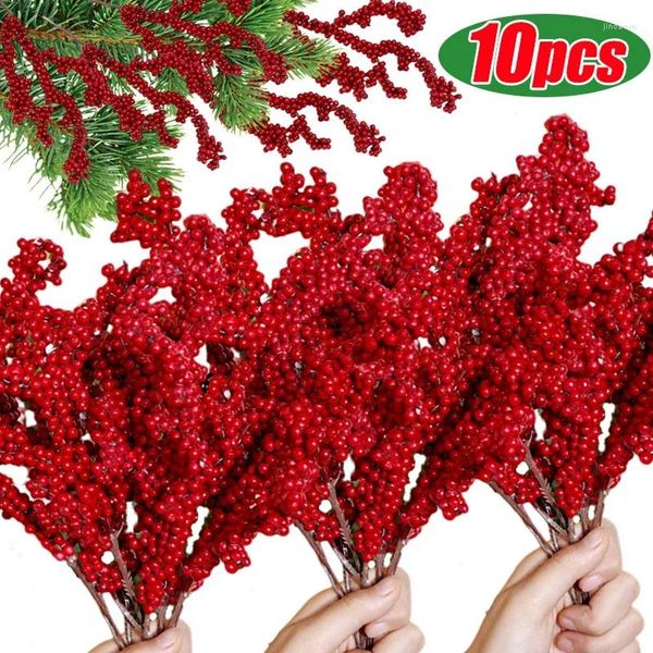 Декоративные цветы, искусственные рождественские красные ягоды, имитация пенопластовых ветвей, Холли Берри, сделай сам, поделки, венок, украшения для рождественской елки