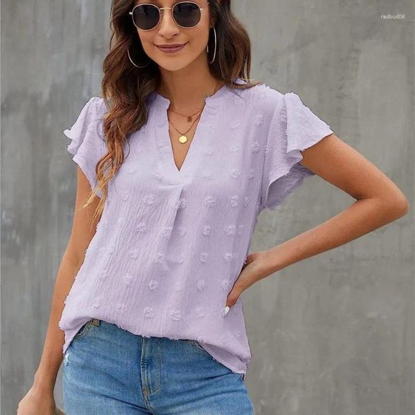 Camicette da donna Estate scollo a V pieghettato manica volant camicetta di lana palla top camicia di chiffon 2023 casual allentato Femme Blusas Mujer