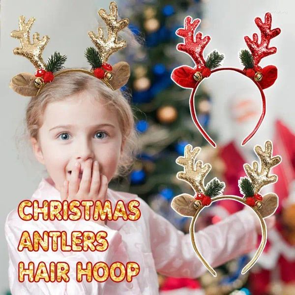 Acessórios de cabelo bonitos chifres de rena natal bandana cervos com sinos hairband orelhas headwear presentes