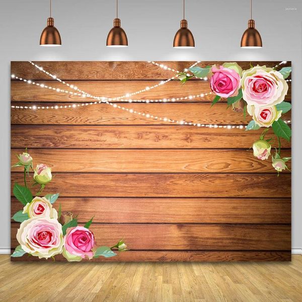 Decoração de festa Brown Wood Floor Flor Wall Pogra cenário Baby Bridal Wedding Nome personalizado de fundo para banner de aniversário Pocall