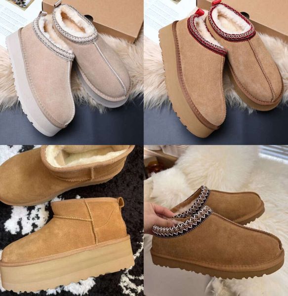 Tasman Chestnut Fur Slides Sheepskin Shearling Tazz Boots New Mules Women Men Ultra Mini Platform Boot Slip-on Shoes ugglie-00 Wildleder Upper Fall Winter Anti-Slip