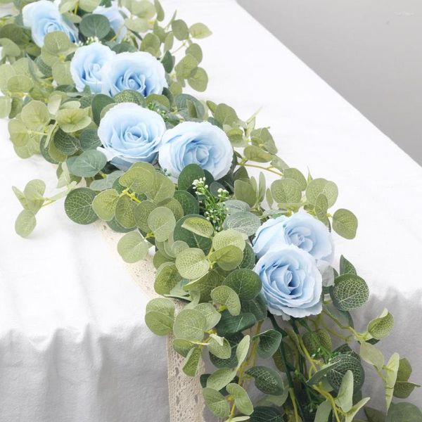 Flores decorativas Decoração artificial de rosa artificial Decoração de guirlanda de grãos pendurados Eucalipto com champanhe Arco de casamento Arco