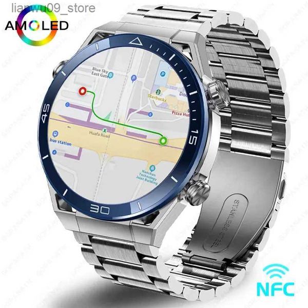 Relógios de pulso para Huawei Xiaomi NFC Smart Watch Homens GPS Tracker AMOLED 454 * 454 HD Tela Frequência Cardíaca ECG + PPG Bluetooth Chamada SmartWatch 2023 NewQ231123