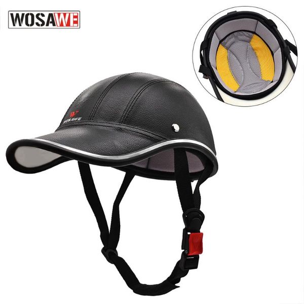 Capacetes de motocicleta wosawe unissex meio capacete boné de beisebol bicicleta face anti-uv motobike hard-chapéu de couro de couro