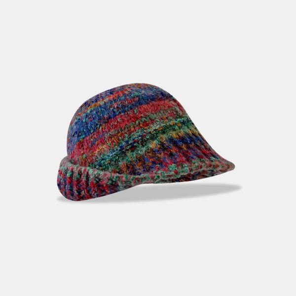 Crowd Design Colorido Gradiente Chapéu de Lã para Mulheres no Outono e Inverno Quente Proteção de Ouvido Mostrar Rosto Pequeno Chapéu de Pescador de Malha 231015