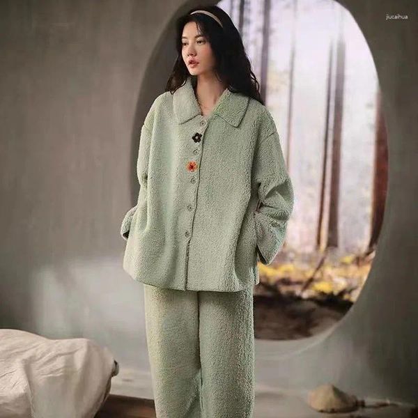 Indumenti da notte da donna 2023 Pigiama Donna Panno morbido invernale Addensato Corallo Loungewear Caldo Plus Size Homewear Set Biancheria da notte allentata