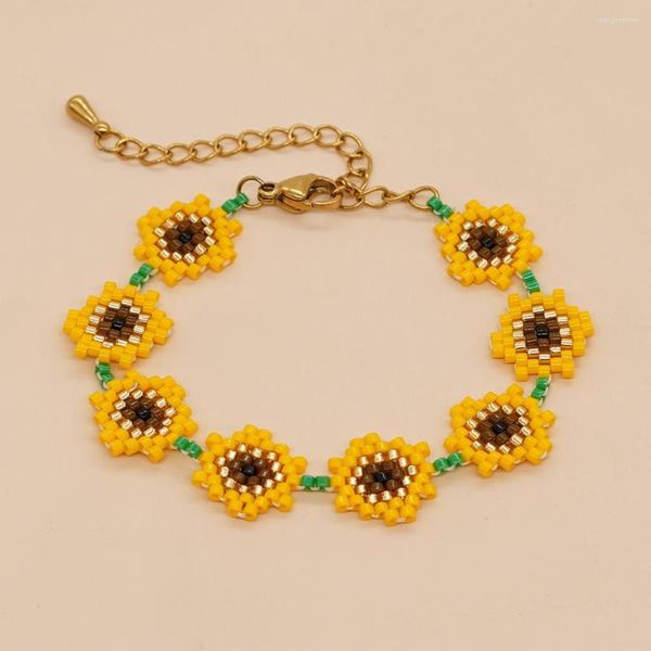 Braccialetti di collegamento Go2boho Girasole per le donne Gioielli Boho Miyuki Perline Bracciale con bottone a moschettone regolabile fatto a mano 2023 In regali