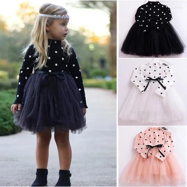 Abiti da ragazza Moda Primavera Abbigliamento per bambini 1-4 anni Abito da neonato a pois Nero Rosa Bianco Tutu Costume carino