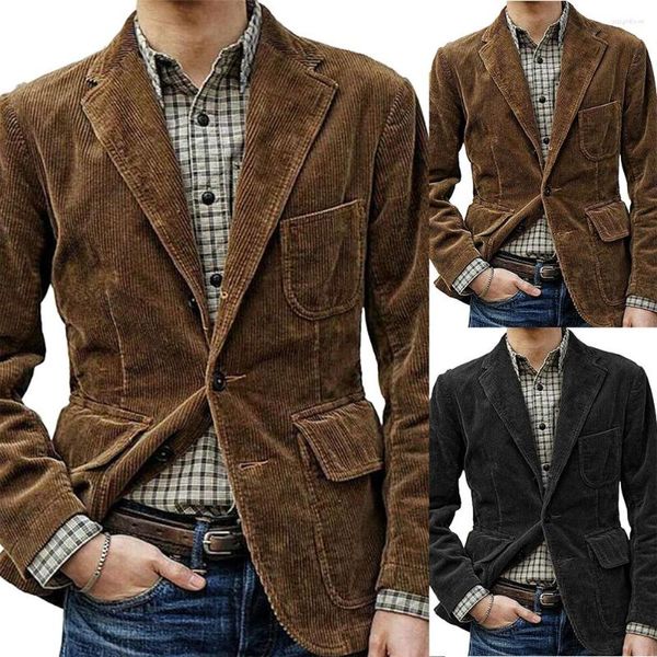 Erkek ceketler moda erkekler vintage kadife ince fit düğmesi takım elbise blazer iş iş ceket rahat ceket uzun kollu dışar