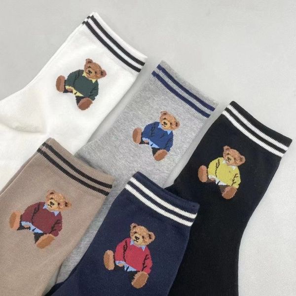 Мужские и женские дизайнерские носки Винтажные буквы с толстым принтом брендовые модные носки Мужские осенне-зимние теплые носки с тканым медвежьим рисунком и буквами