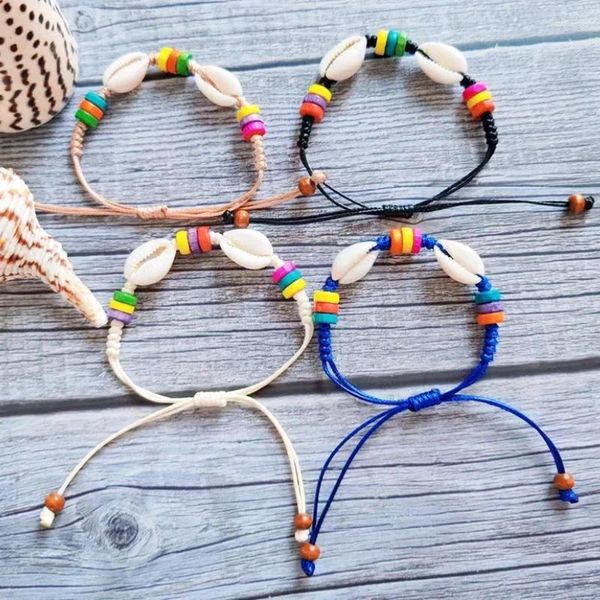 Strand Bohe El Knited Boncuklu Kabuklar Cazibe Bilezik Kadın Doğal Kabuk Aksesuarları Halat Bangles Ayarlanabilir Bilek Bandı