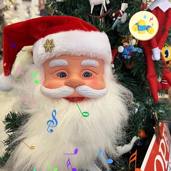 Рождественские украшения Голова Санта-Клауса Куклы могут петь и говорить Рождественские подарки для детей Новинка Электрическая игрушка 2024 год Рождественское украшение дома 231122