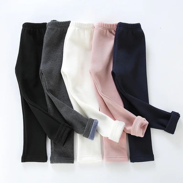 Pantaloni Pantaloni per ragazze dolci Pantaloni per bambini Ragazzi caldi e spessi Pantaloni invernali per bambini Casual Tinta unita Pantaloni caldi Leggings per ragazze Grigio Rosa Vino 231122