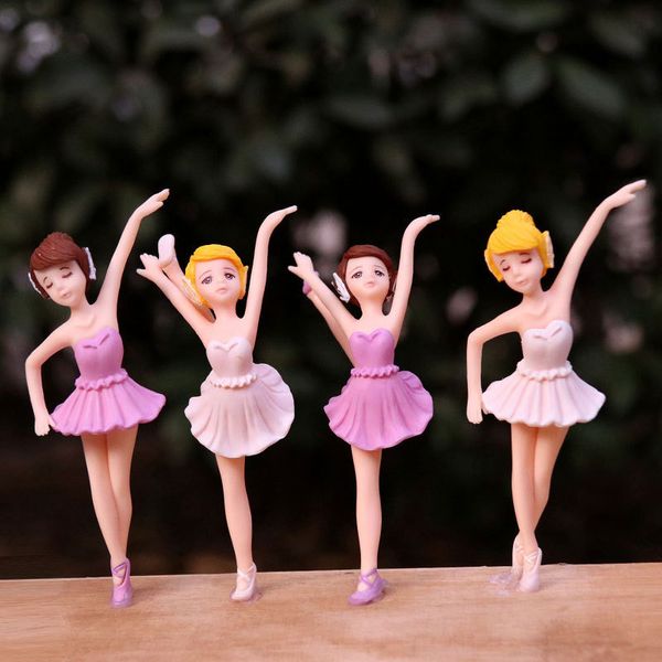 Mini bailarina meninas boneca resina artesanato dança menina micro paisagem fada jardim ornamento 3d casa em miniatura acessórios