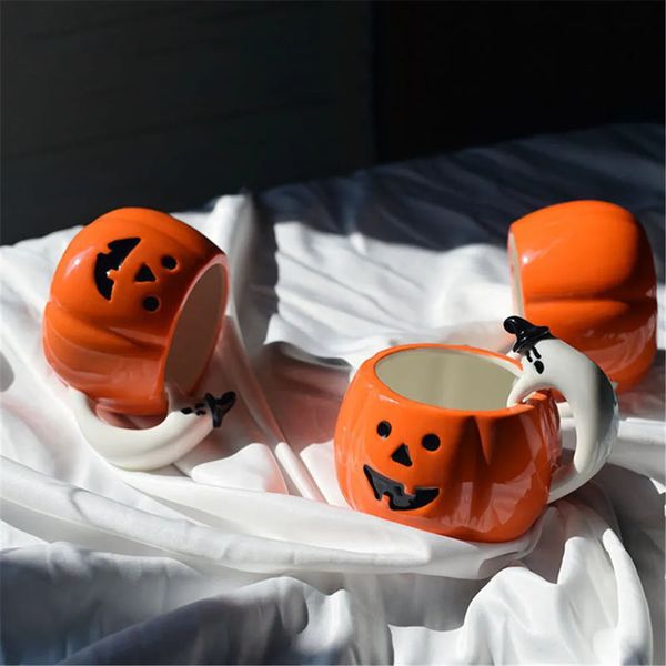 Tazze Creative 3D Tazze da caffè alla zucca realizzate a mano Tazza di latte in ceramica Divertenti regali di Halloween per bambini Novità Tazza di acqua di tè Regalo 231122