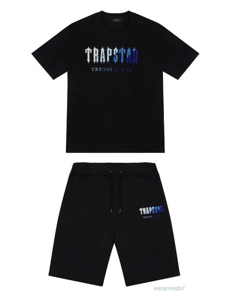 Herren T-Shirts Trap Stars T-Shirt Kurzarm Print Outfit Chenille Schwarz Baumwolle London Streetwear S-2XL LF2X