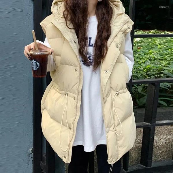 Coletes femininas 2023 inverno para baixo algodão colete casacos estudante parkas coreano solto colete com capuz elegante sem mangas superior feminino