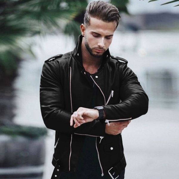 Qnpqyx new Men Jackets Fashion Leather Punk Styl