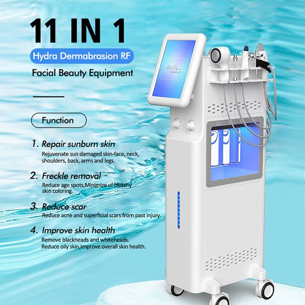 Multifunzione Oxygen Jet Ultrasonic Skin Scrubber Pulizia profonda Rimozione di punti neri Dispositivo facciale a bolle piccole 11 in 1 RF Microneedle Macchina di bellezza frazionata