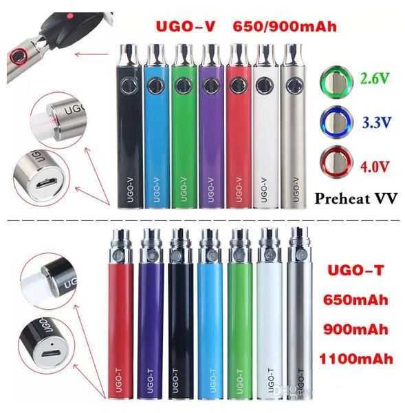 10 Stück Bottom Charge Vape 510 Thead Verdampferbatterie UGO T V 650 900 1100 mAh eGo Pass Through E-Zigaretten Micro-USB-Ladekabel