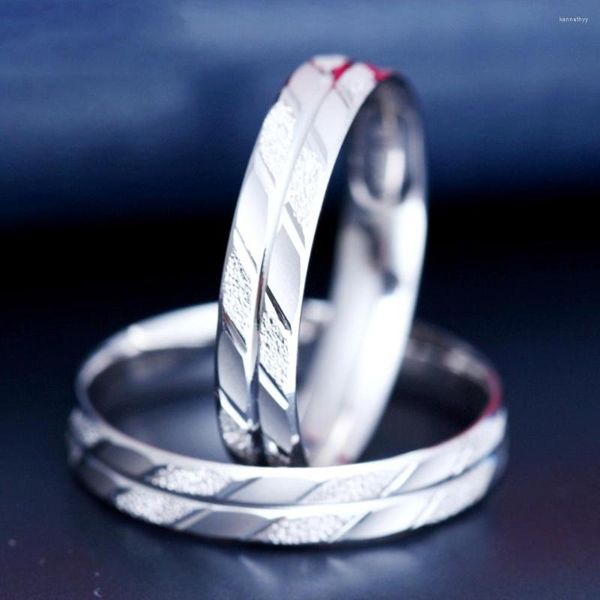 Cluster Rings 1PCS Real Pure Platinum 950 Ring Men Women Carved Twill Sand Plaid Couple Wedding Band Stamp PT950 US 10