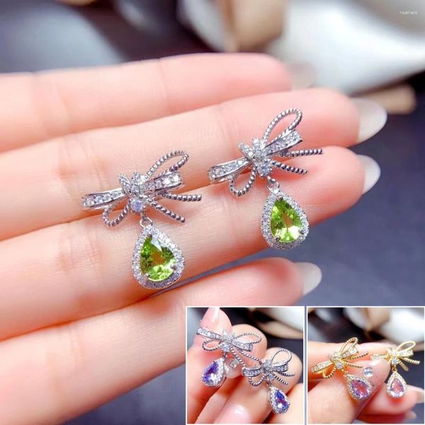 Orecchini pendenti MeiBaPJ Tanzanite naturale/Ametista/Peridoto Arco di lusso Goccia d'acqua per le donne Gioielli in argento sterling 925 pregiati