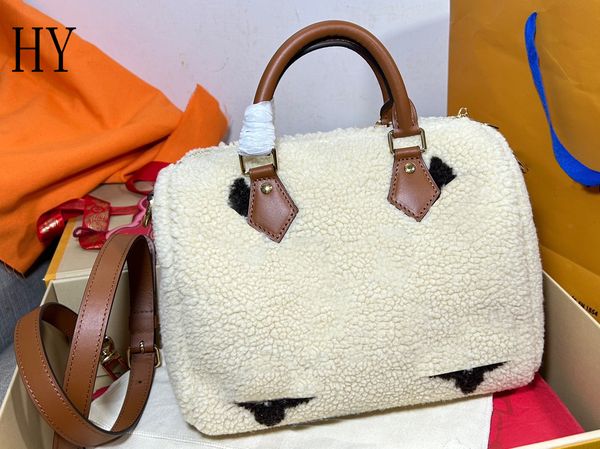 Designer Luxury Speedy Bandouliere 25 Borsa in shearling M23468 Borsa a mano con tracolla in crema Borsa da viaggio a tracolla 7A Migliore qualità