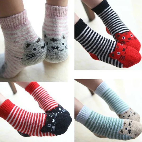 Kindersocken Winter Kindersocken Baumwolle Kinder Tiersocken Set Katze Niedlich Dicke Wollsocken Viele Streifen Lustig Kurz Baby Jungen Mädchen Warm Weich 231121