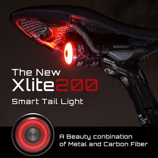 Велосипедные светильники enfitnix xlite200 Smart Tail Light Автоматический тормозный задний задний T600 Углеродное волокно легкое ультра -яркое светодиодное.