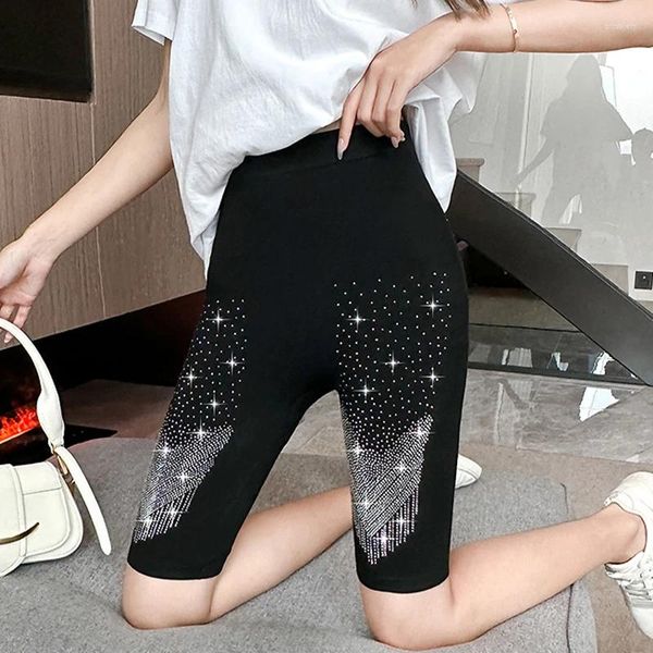 Damen Leggings Schwarz Stretch Strass Skinny Shorts Frauen Mädchen Bohren Knielange elastische Hosen Slim Yoga Großhandel