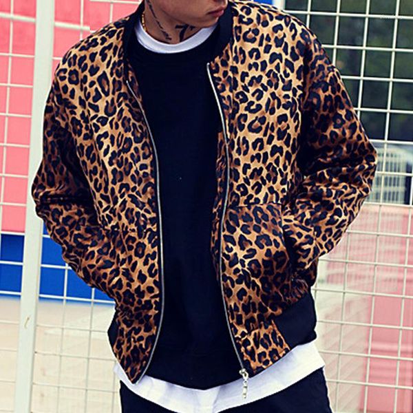 Tute da uomo Giacca da baseball con stampa leopardata Stile moda Uomo Autunno Personalità classica Cappotto hip-hop Discoteca Bar Parrucchiere