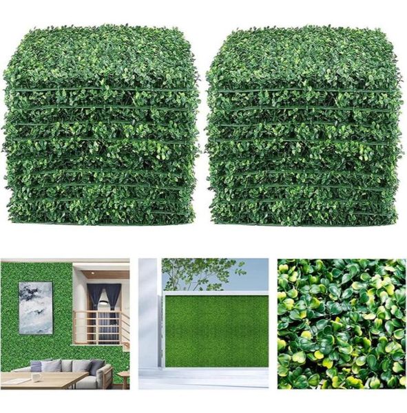 Flores decorativas Grinaldas 12 Pcs 25x25 cm Planta Artificial Painel de Parede Boxwood Grama Painéis de Pano de Fundo Casa Jardim Quintal Cerca Gr3560302