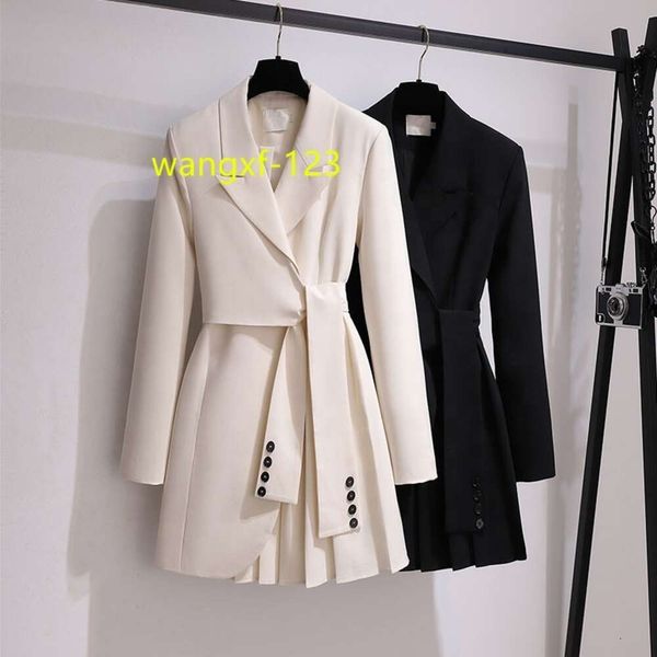 Großhandel Heißer Verkauf Herbst Winter Neue Design Lange Anzug Mantel Ol Abnehmen Hohe Taille Spitze Up Blazer Kleid Mode lange Anzug Kleid