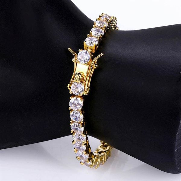 Bracciali Hip Hop Tennis Bling Moissanite Diamond Bling 18k oro reale placcato uomo donna gioielli 4mm 5mm 6mm299t