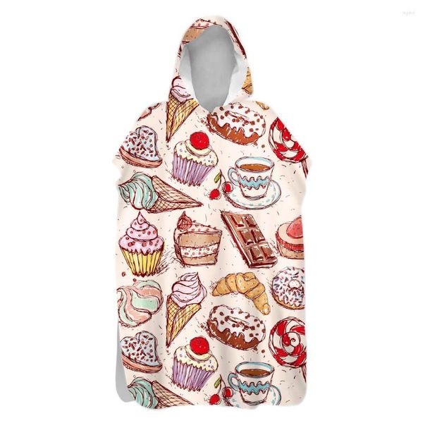 Toalha Macaron Cake Biscuit Sorvet Coffee Sand Free Hooded Poncho Swim Beach Mudança de Robe Férias Gream de Aniversário