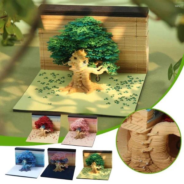 Calendário diy 3d cereja árvore bloco de notas com luz criativa post notas blocos de construção artesanato decoração de mesa livro bonito