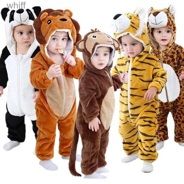 Handtücher Roben Winter Baby Strampler Baby Pyjamas Panda Tiger Leopard Affe Fuchs Tier Cartoon Kapuzen Overalls Cosplay Kostüm Jungen Mädchen PyjamaL231123