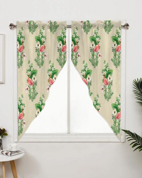 Cortina animais flamingo folhas flores cortinas para quarto das crianças sala de estar janela cozinha triangular